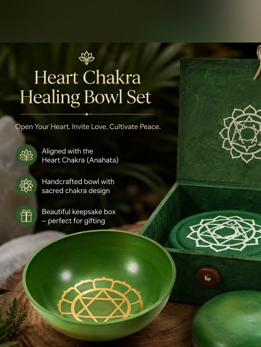 Heart Chakra Healing Singing Bowl Set - Green